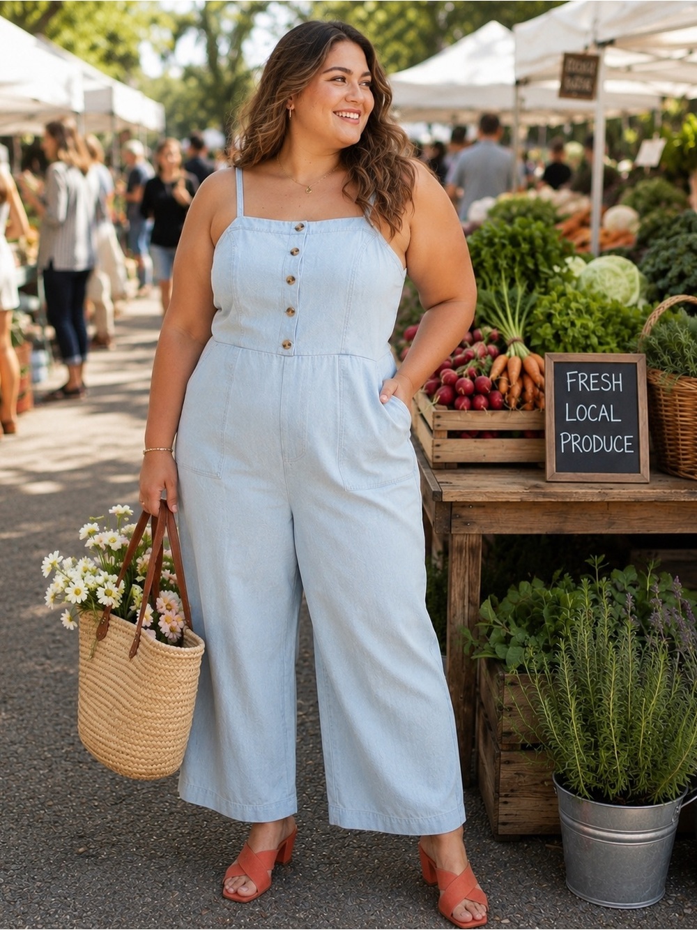 OLD NAVY Button Front Chambray Cami Jumpsuit - XL